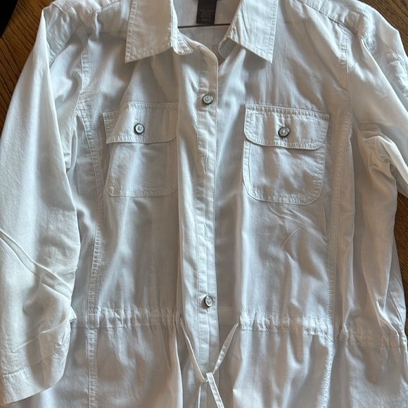 Woman’s top Additions by Chico’s size 2 white with silver /white buttons& accent - Picture 7 of 11